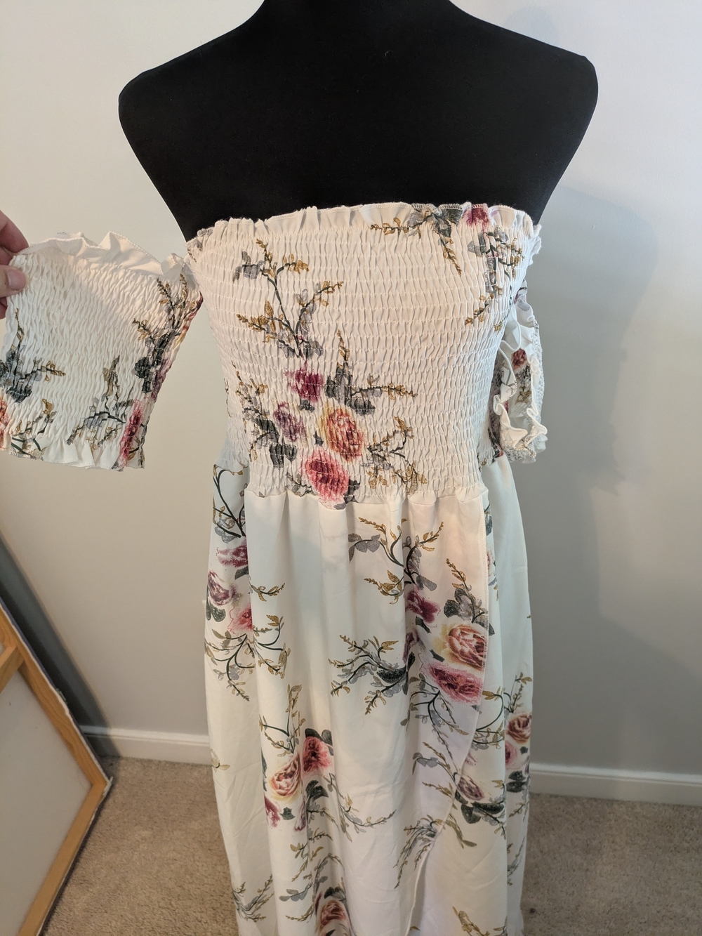 Shein Off-Shoulder White Floral Maxi Dress Size 1X Asymmetrical Smocked Spring